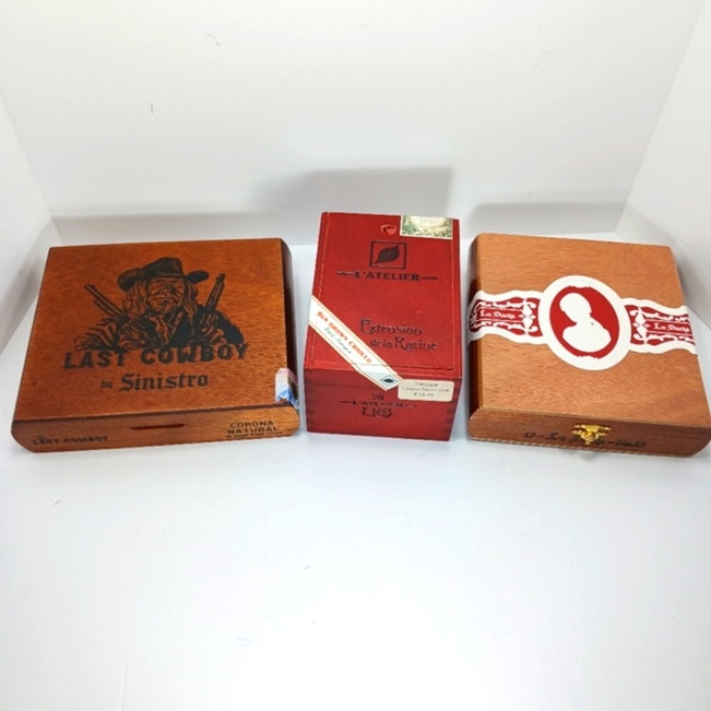 CIGAR BOXES Wooden Unique Attractive Lot of 3 EUC  For Gifts Storage